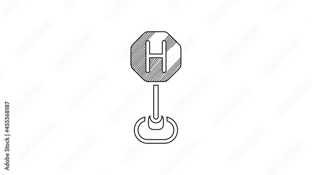 Black line Hospital road traffic icon isolated on white background. Traffic rules and safe driving. 4K Video motion graphic animation