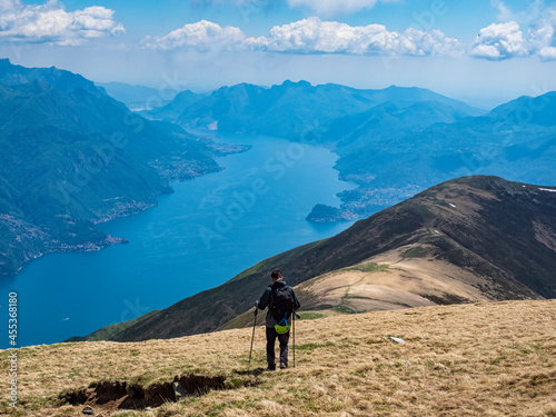 Trekking scene on Lake Como alps