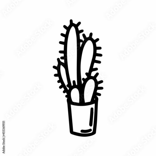 Floral vector flower in a pot, a Cactus in doodle style isolated on white background. Cute flower coloring illustration for seasonal design, textile, decoration kids playroom or greeting card.