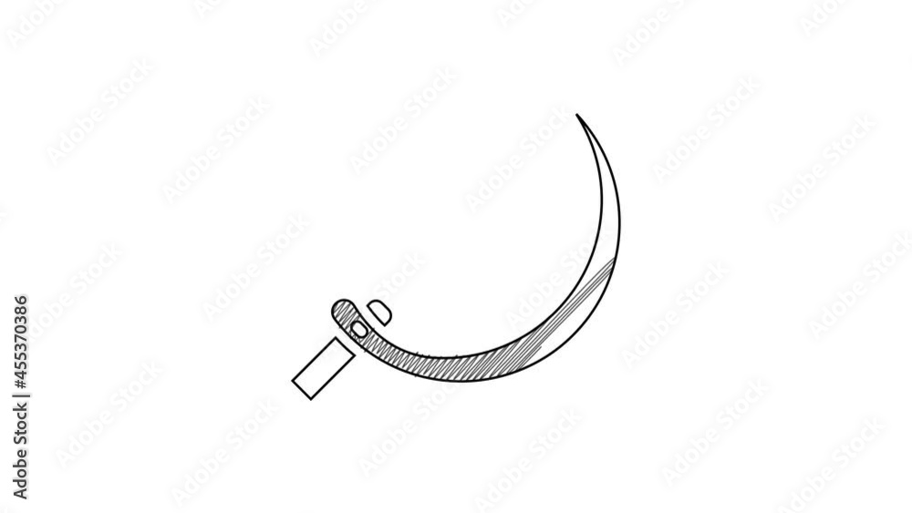 Black line Sickle icon isolated on white background. Reaping hook sign. 4K Video motion graphic animation Black line Sickle icon isolated on white background. Reaping hook sign. 4K Video motion graphic animation