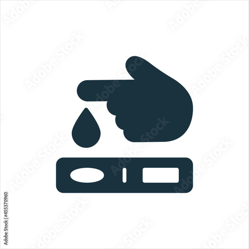 Finger Blood Test Silhouette Icon. Blood Sugar Analysis Pictogram. Research of Level Glucose Glyph Icon. Tests of Glycemia in Diabetes. Isolated Vector Illustration
