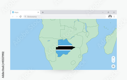 Browser window with map of Botswana, searching  Botswana in internet.