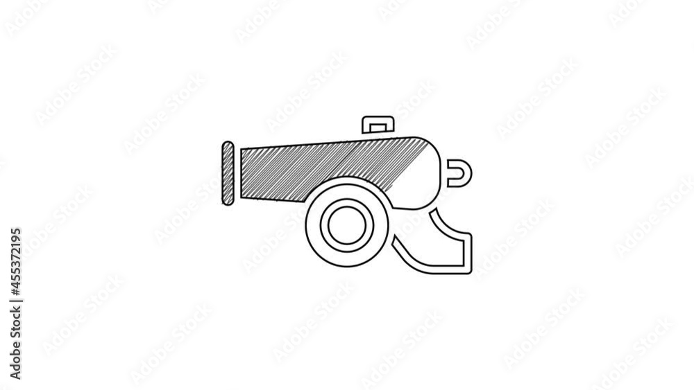 Black line Ramadan cannon icon isolated on white background. 4K Video motion graphic animation Black line Ramadan cannon icon isolated on white background. 4K Video motion graphic animation