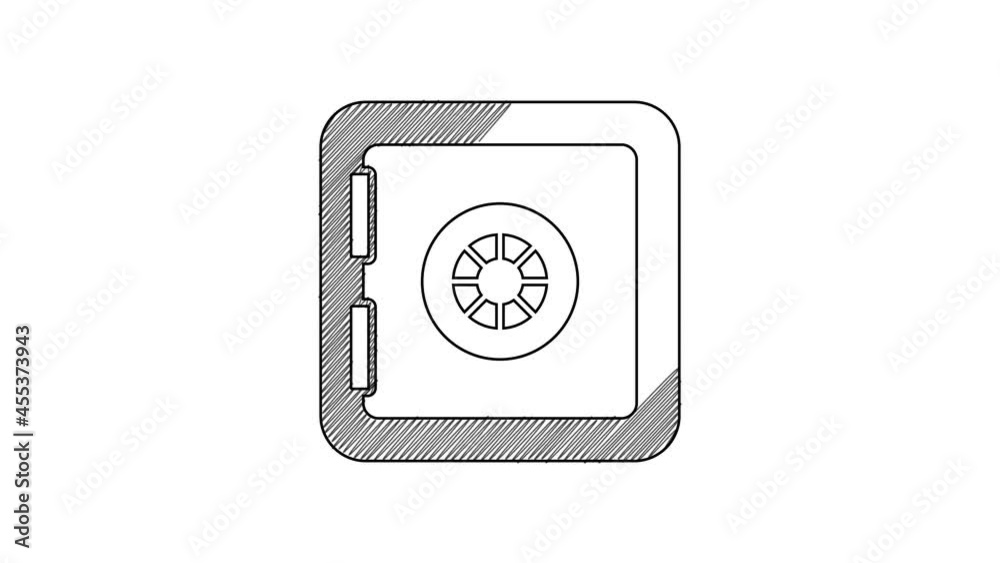 Black line Safe icon isolated on white background. The door safe a bank vault with a combination lock. Reliable Data Protection. 4K Video motion graphic animation Black line Safe icon isolated on white background. The door safe a bank vault with a combination lock. Reliable Data Protection. 4K Video motion graphic animation