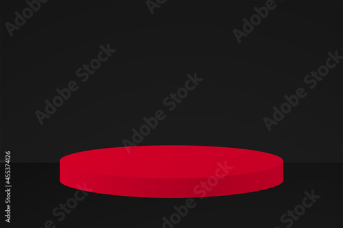 Red scene. Vector illustration with copy space. Bright red clean oval podium on black backdrop