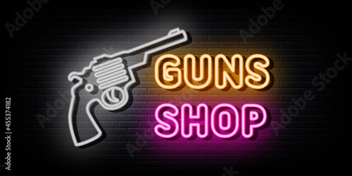 Gun shop neon logo sign vector