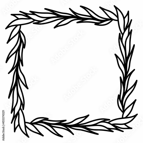 Vector square frame of flower leaves elements isolated on white background. Cute Illustration for seasonal design, textile, decoration kids playroom or greeting card. Hand drawn prints and doodle.