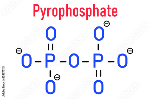 Pyrophosphate (PPi) anion. Important in biochemistry, used as food additive (E450). Skeletal formula.