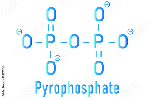 Pyrophosphate (PPi) anion. Important in biochemistry, used as food additive (E450). Skeletal formula.