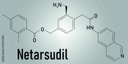 Netarsudil drug molecule. Used in treatment of ocular hypertension and glaucoma. Skeletal formula.