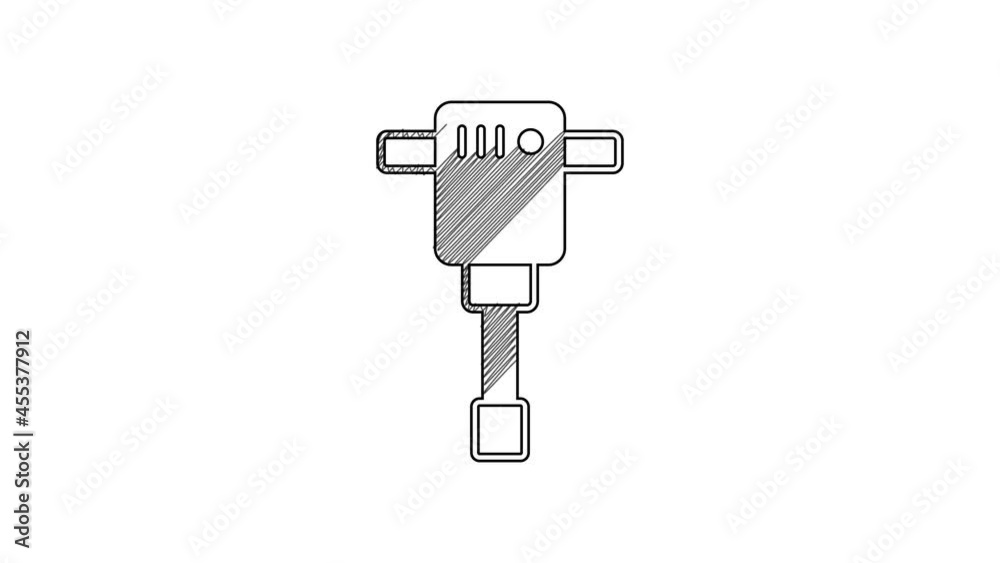 Black line Construction jackhammer icon isolated on white background. 4K Video motion graphic animation