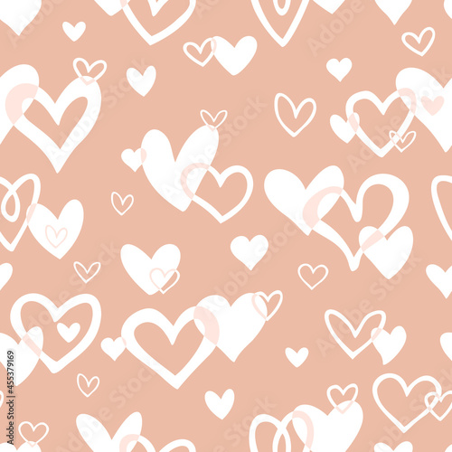 Vector seamless pattern with hand drawn hearts with overlap effect. Cute design for fabric, wrapping, wallpaper for Valentine's Day.
