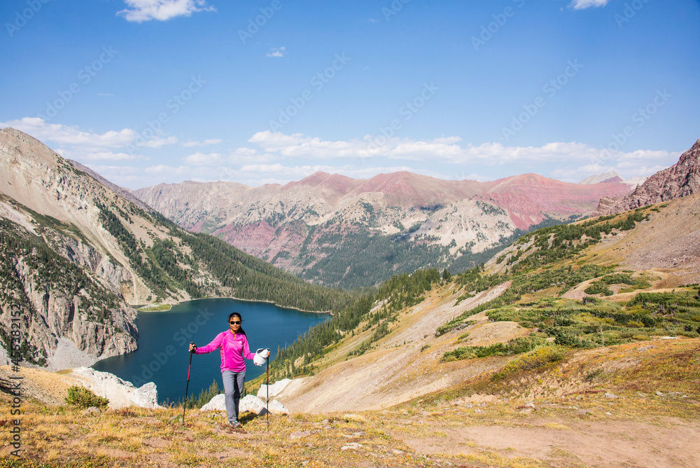 View of Snowmass Lake from Trailrider Pass on the Maroon Bells Loop, Aspen, Colorado, USA View of Snowmass Lake from Trailrider Pass on the Maroon Bells Loop, Aspen, Colorado, USA