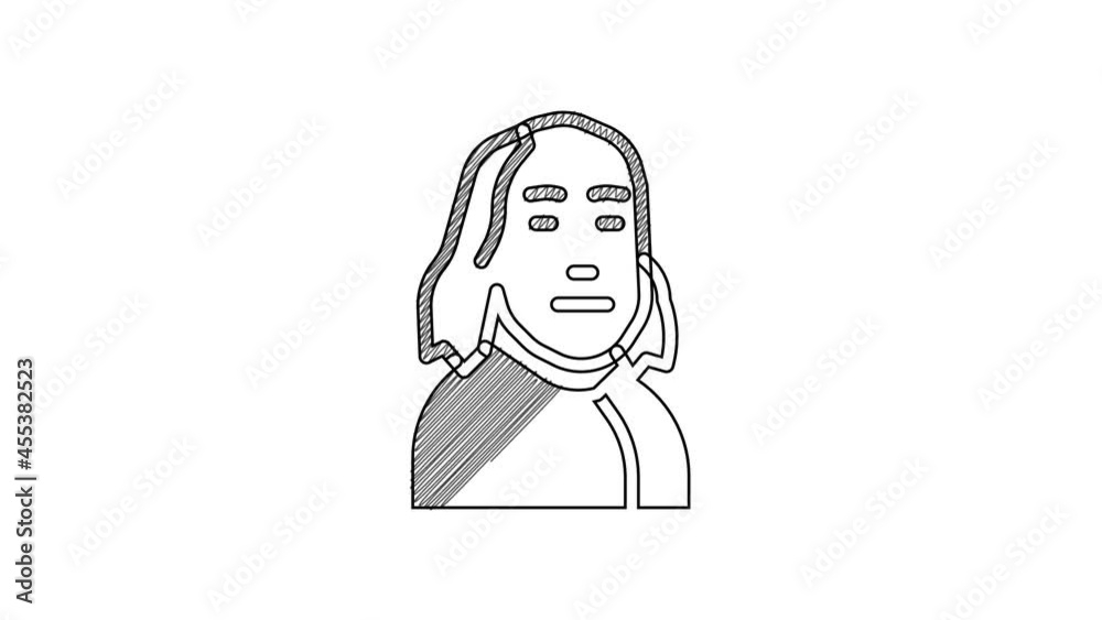 Black line Benjamin Franklin icon isolated on white background. 4K Video motion graphic animation Black line Benjamin Franklin icon isolated on white background. 4K Video motion graphic animation