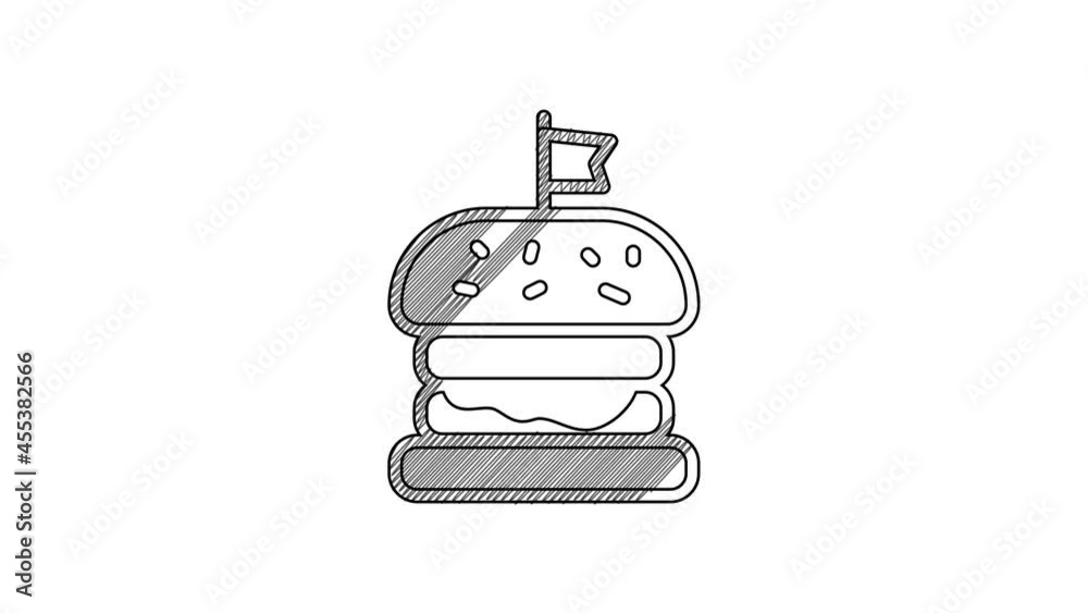 Black line Burger icon isolated on white background. Hamburger icon. Cheeseburger sandwich sign. Fast food menu. 4K Video motion graphic animation Black line Burger icon isolated on white background. Hamburger icon. Cheeseburger sandwich sign. Fast food menu. 4K Video motion graphic animation
