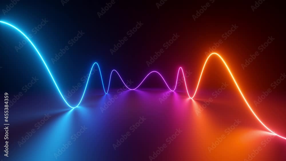 abstract background with animated wavy line glowing with blue pink red gradient, colorful neon light in ultraviolet spectrum
