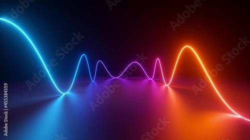 abstract background with animated wavy line glowing with blue pink red gradient, colorful neon light in ultraviolet spectrum