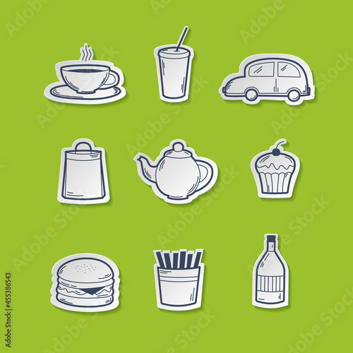 Fast food icons set on a green background