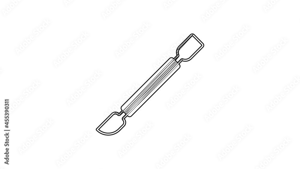 Black line Cuticle pusher icon isolated on white background. Tool for manicure. 4K Video motion graphic animation Black line Cuticle pusher icon isolated on white background. Tool for manicure. 4K Video motion graphic animation