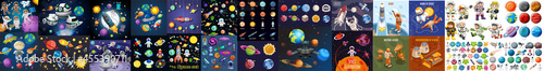 Big space set: comet, meteorite, rocket, planets, the sun,  planets, the sun,  Universe Concept Isometric, Set of Universe Infographics, solar system infographics. space and rocket elements