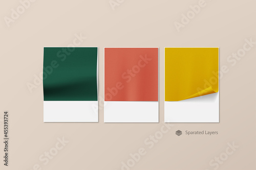 Realistic fabric color swatches card with nude earthy color for branding presentation. Changeable color photo