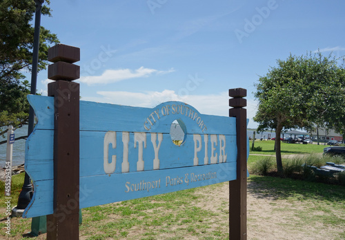 Southport North Carolina City Pier sign and waterfront public park photo