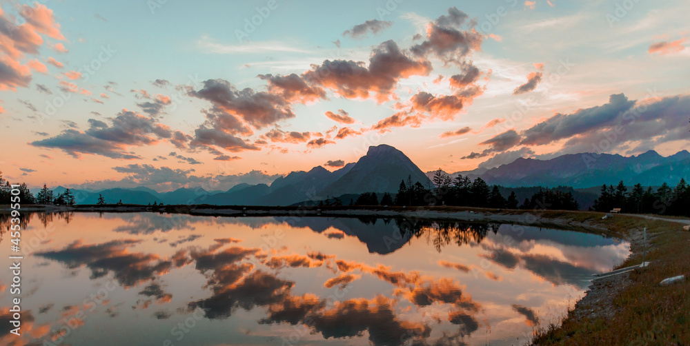 sunset over the lake in Seefeld