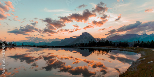 sunset over the lake in Seefeld