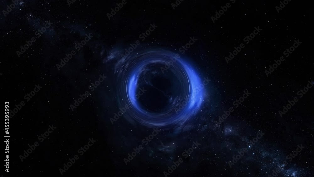 An animated simulation of a black hole traveling in space. An animated simulation of a black hole traveling in space.
