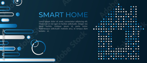 Smart home concept, modern technologies, future. Vector illustration of an abstract house stylistically designed in the form of microcircuits, lines. Web banner design template, site decoration.