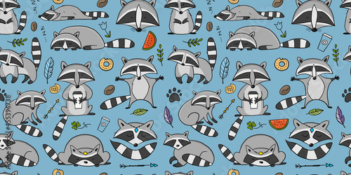 Racoons Family. Funny Characters. Seamless pattern for your design