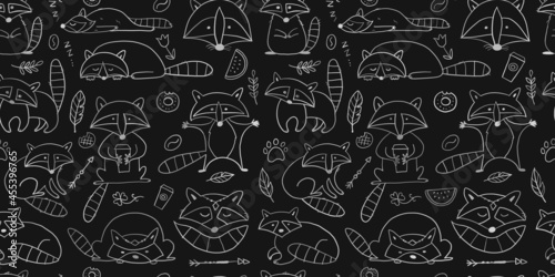 Racoons Family. Funny Characters. Seamless pattern for your design