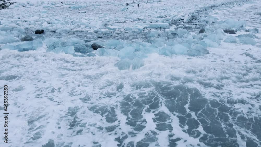 drone over Diamond Beach near glacier lagoon of Iceland drone over Diamond Beach near glacier lagoon of Iceland