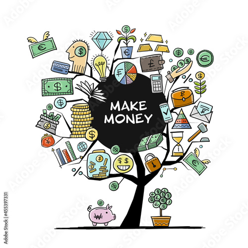 Money Tree Concept. Banking and currency. Save coins, Investment art for your design