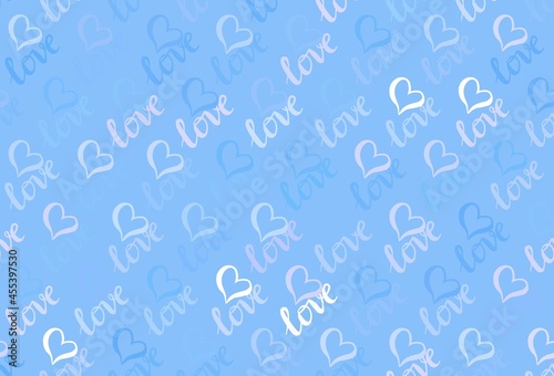 Light Pink, Blue vector background with Shining hearts.