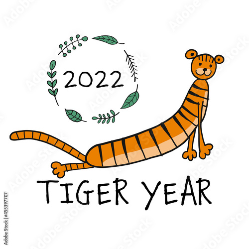 Tiger Cartoon, animal character. Symbol of 2022 New Year. Design Template for...
