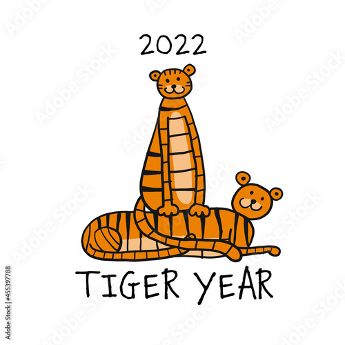 Tiger Cartoons, animal character. Symbol of 2022 New Year. Design Template fo...