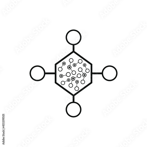four circles connected by a line to a hexagon whose molecular depth is