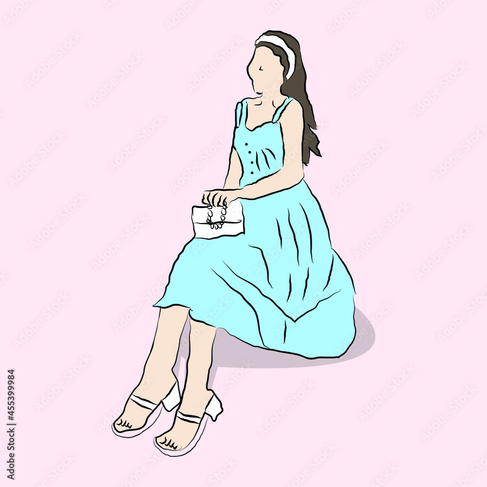 illustration of female model sitting and preparing for photo illustration of female model sitting and preparing for photo