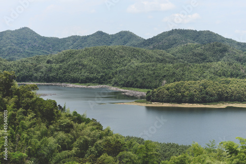 River lagoon pond with blue water green forest beautiful fresh environment landscape jungles lake, River forest nature woodland area green tree