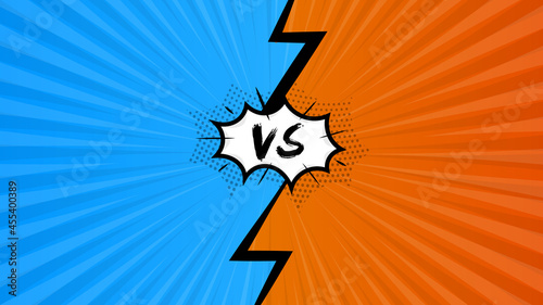 Pop art comic background with Versus Illustration. Cartoon Vector Illustration on Blue and Orange. Simple Versus Vector Illustration