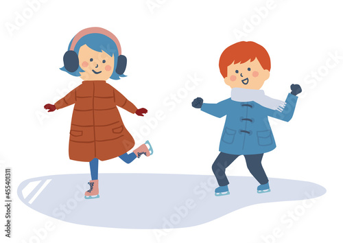 スケートをする子供たちのイラスト