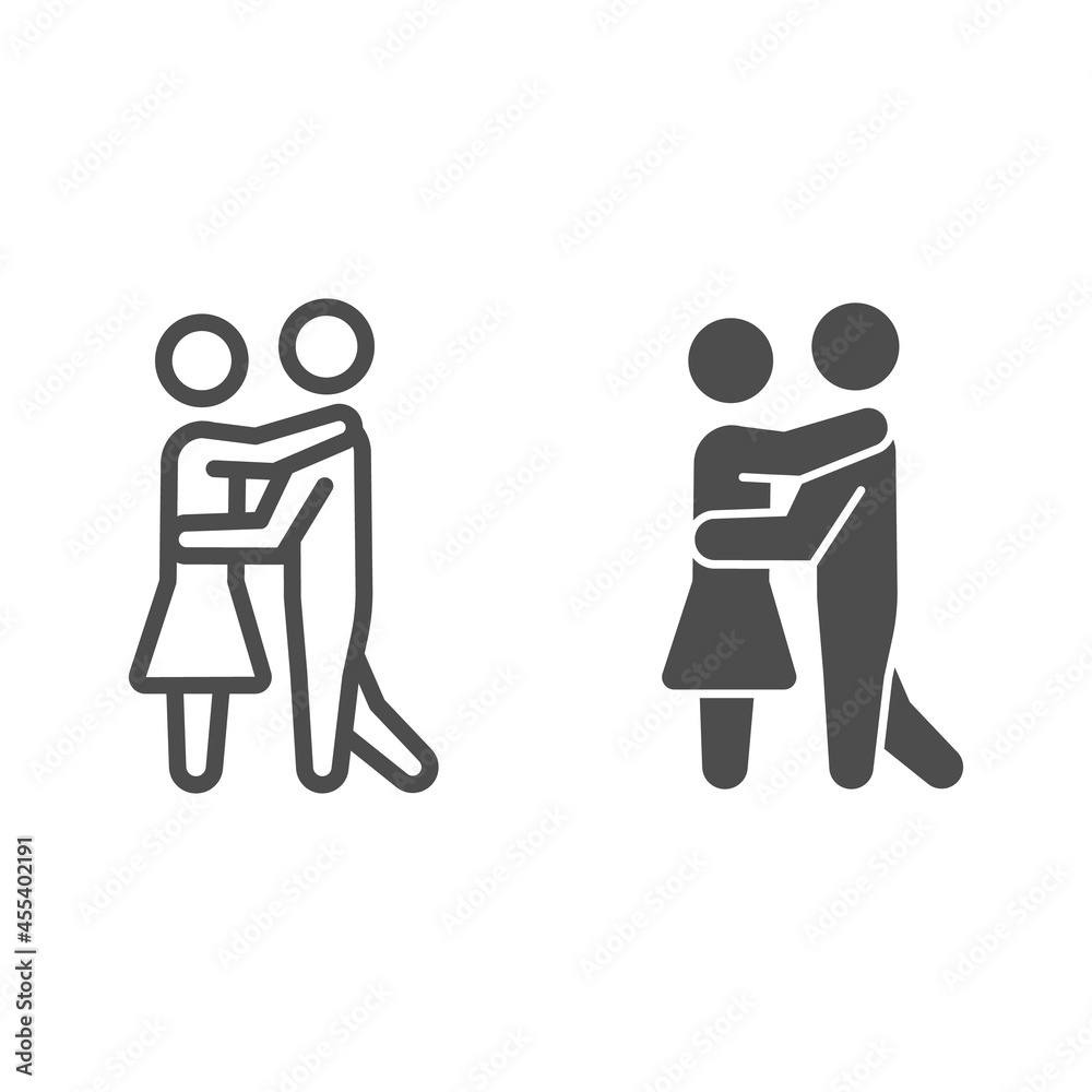 man and woman dancing line and solid icon, dating and relationship concept, couple slow dance vector sign on white background, outline style icon for mobile concept and web design. Vector graphics. man and woman dancing line and solid icon, dating and relationship concept, couple slow dance vector sign on white background, outline style icon for mobile concept and web design. Vector graphics.