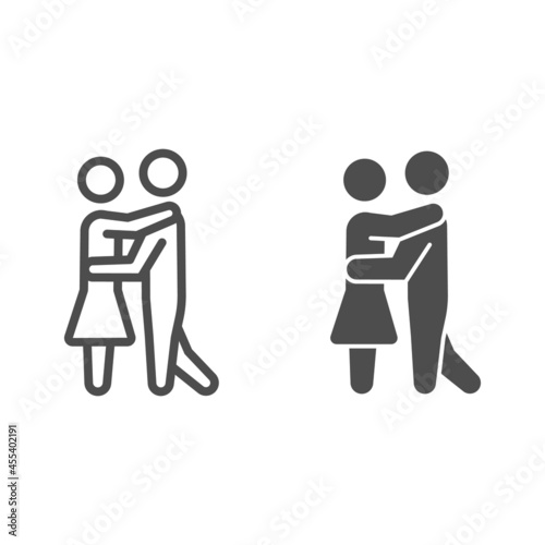 man and woman dancing line and solid icon, dating and relationship concept, couple slow dance vector sign on white background, outline style icon for mobile concept and web design. Vector graphics.