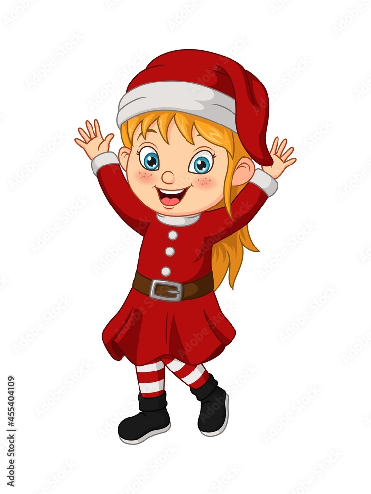 Cartoon little girl wearing christmas santa costume Cartoon little girl wearing christmas santa costume