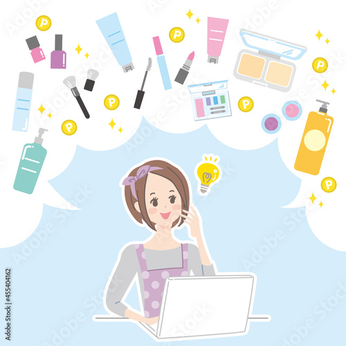 ネットショップで化粧品を購入する若い女性