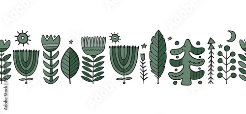 Scandinavian folk style ornament. Floral seamless pattern