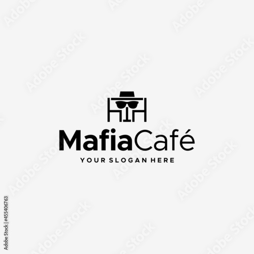 flat MafiaCafe table chair glasses hat logo design