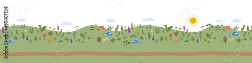 Summer meadow with flowers. Horizontal Seamless Background for your design