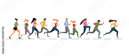 A group of athletes running. Isolated on white